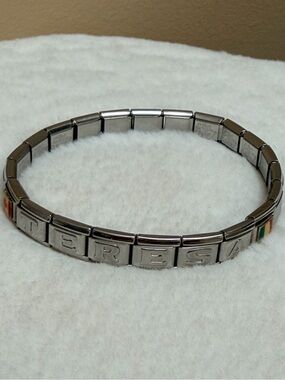 Vintage Y2K Italian Link Charm Bracelet Stretch Stainless Steel Teresa Name